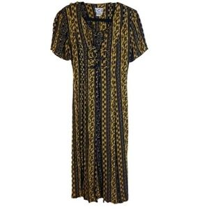 Batik Print Dress Boho Black Tan Small